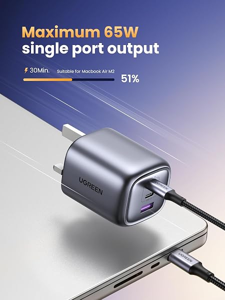 UGREEN USB C Plug Charger, 65W Nexode Foldable Fast GaN 3-Port Charger, Support PPS/PD3.0, Compatible with MacBook Pro/Air, iPhone 17/17 Pro/16/15, iPad, Galaxy S25/S24, etc - 3