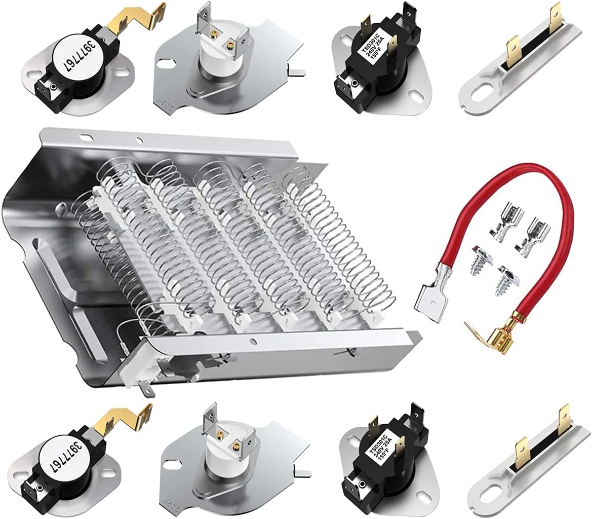 279838 Dryer Heating Element for Whirlpool Roper Kenmore Dryer Heating Element Parts 2x3392519 2x3977393 Thermal Fuses & 2x3387134 2x3977767 Dryer Thermostats, 9 Pack, (279838 Replaces 8565582,AP30942