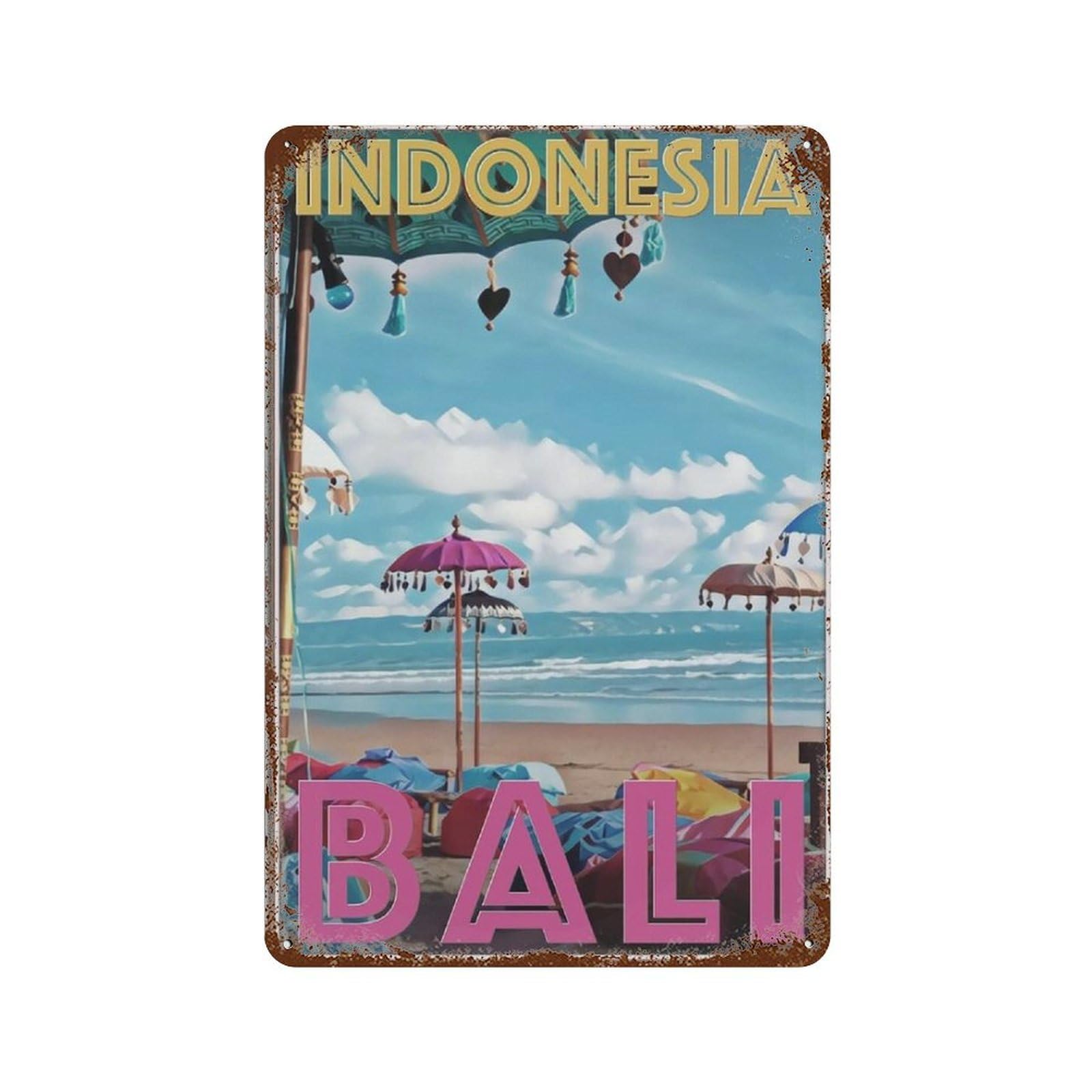 Beayodkp A-01 Metal Tin Sign,Bali Indonesia Beach Skyline,Tin Sign Rustic Decor Cave Coffee Shop Bar Bedroom Home Wall Decor Tin Sign(20X30cm）8X12 Inch-A2