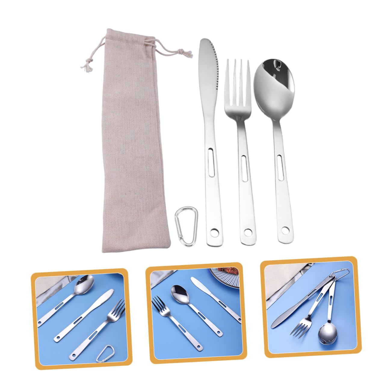 iplusmile Posate Da Campeggio in Acciaio Inox Compreso Forchetta Cucchiaio e Coltello Leggero e Portatile Per Picnic Campeggio e Viaggi