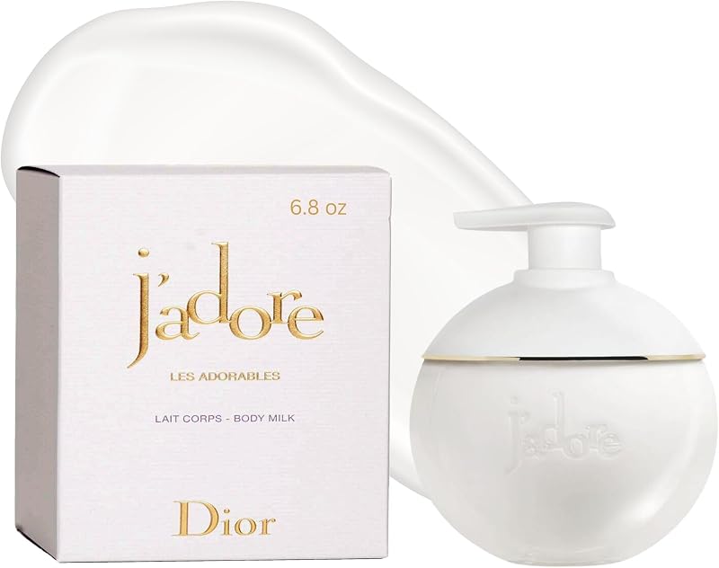 Dior J'Adore Beautifying Body Milk, 6.8 Onzas | Crema hidratante corporal de lujo, loción corporal perfumada, productos esenciales para el cuidado de la piel, capas de fragancias, regalo de belleza para mujeres