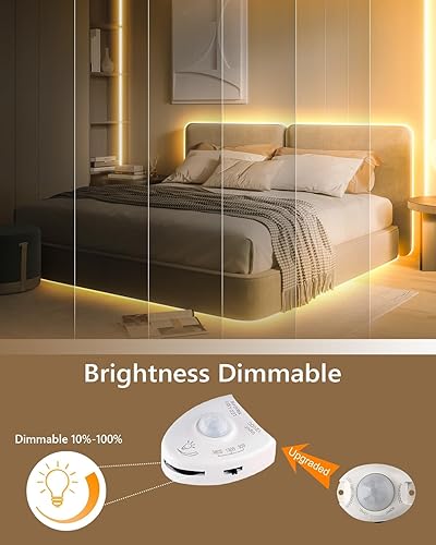 Miniatura 3 de Luz para debajo de la cama, regulable y activada por movimiento, tira LED de 4.9pies con sensor de movimiento y adaptador de corriente, luz de noche