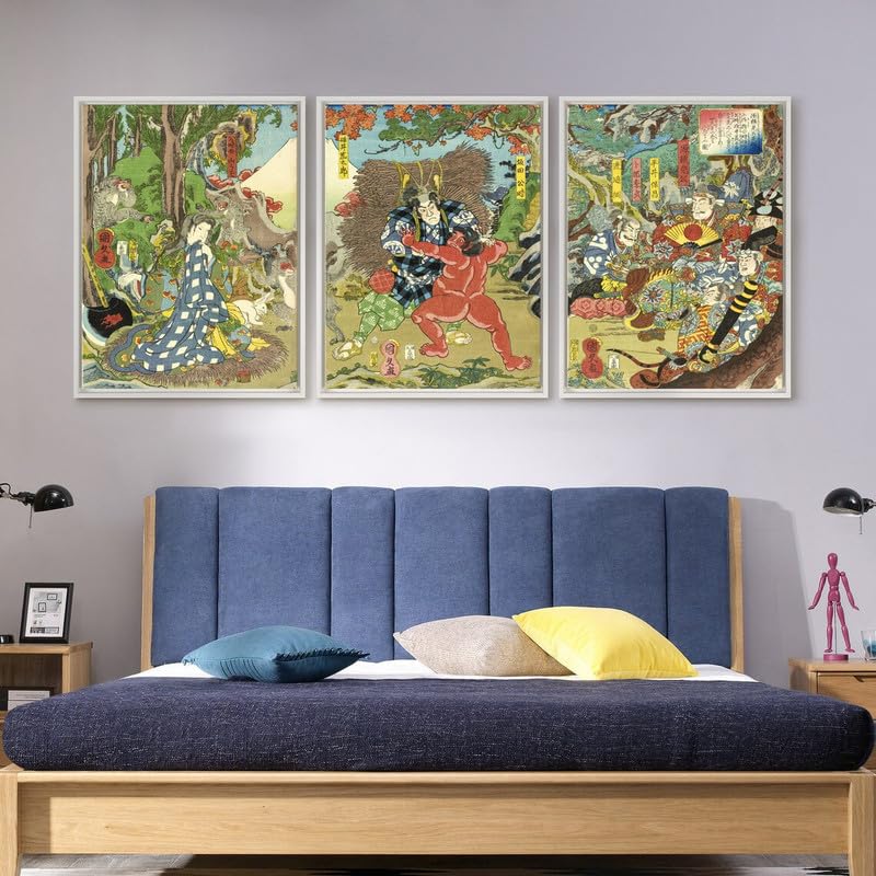 Affiche Utagawa Kunihisa triptyque 3x A4 art mythologique japonais en rouleau poster BensArt