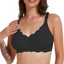 Chickwin Bras Women Plus Size, V Neck Wireless Full Coverage Support Push Up Bra S-3XL Soft Comfort Breathable Bralette with Adjustable Straps & Rear Buckle for Everyday