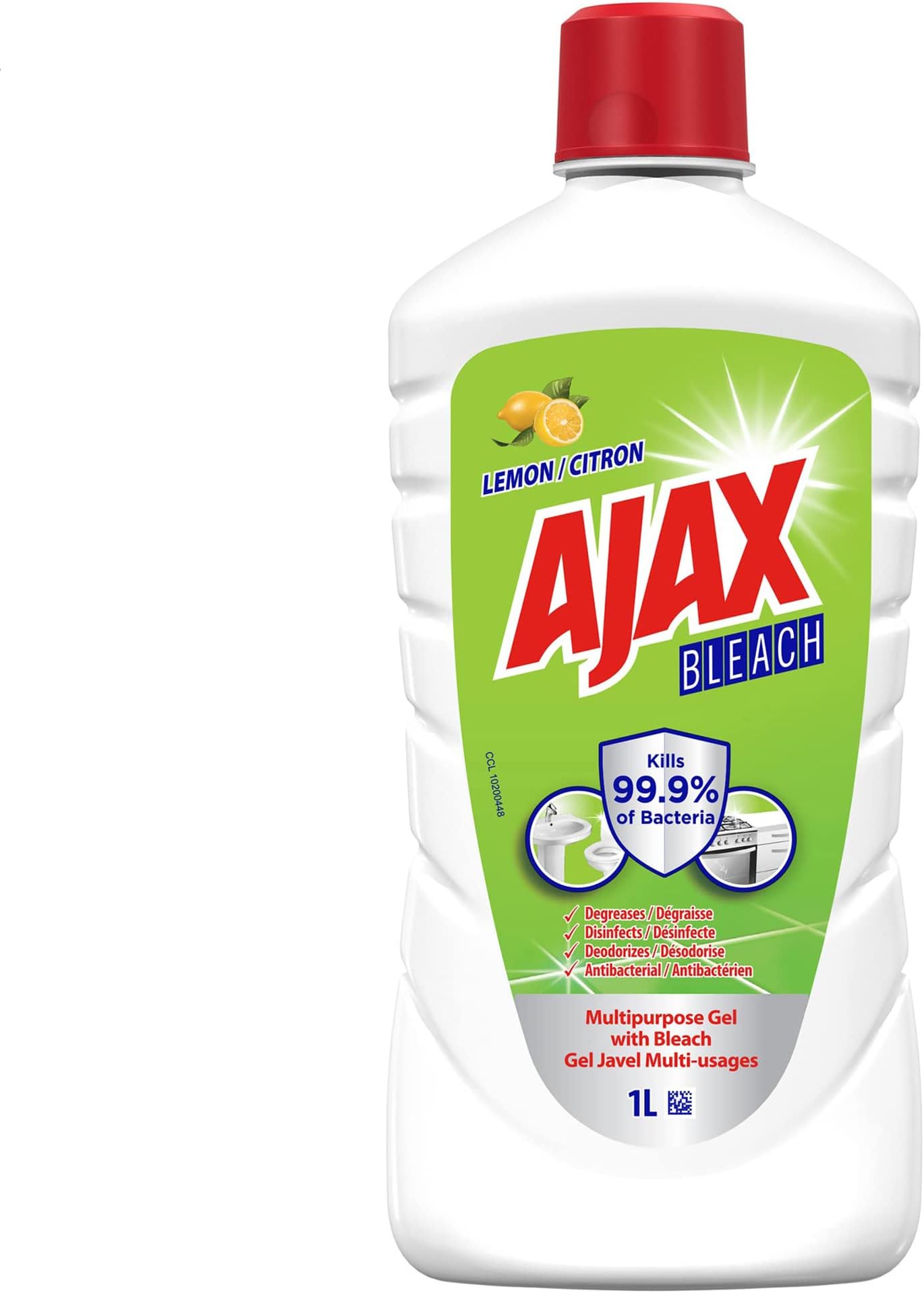 Ajax Multi-Surface Antibacterial Gel Bleach Cleaner, Surface Degreaser And Floor Cleaner, Lemon, 1 L