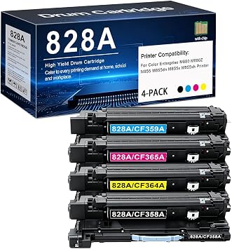 CF358A CF359A CF364A CF365A Remanufactured Drum Unit Replacement for HP 828A Imaging Unit for Color Enterprise M880 M880Z M855 M855dn M855x M855xh Printer 4 Pack