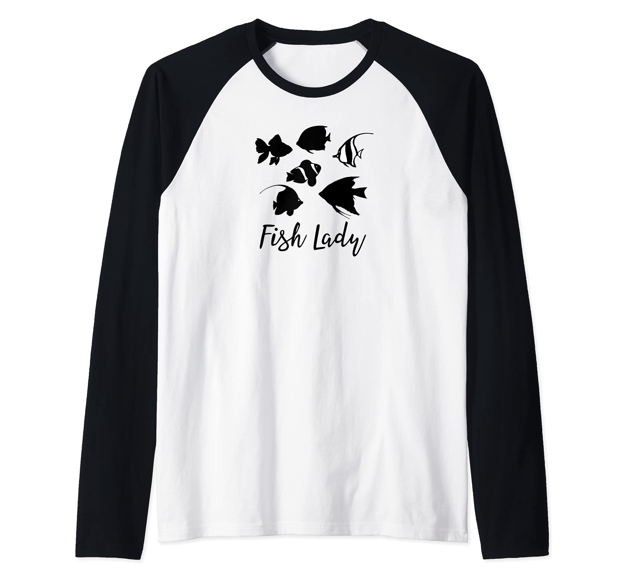Fish Lady tropical fish aquarium fish owner Raglan Baseball Tee, Black