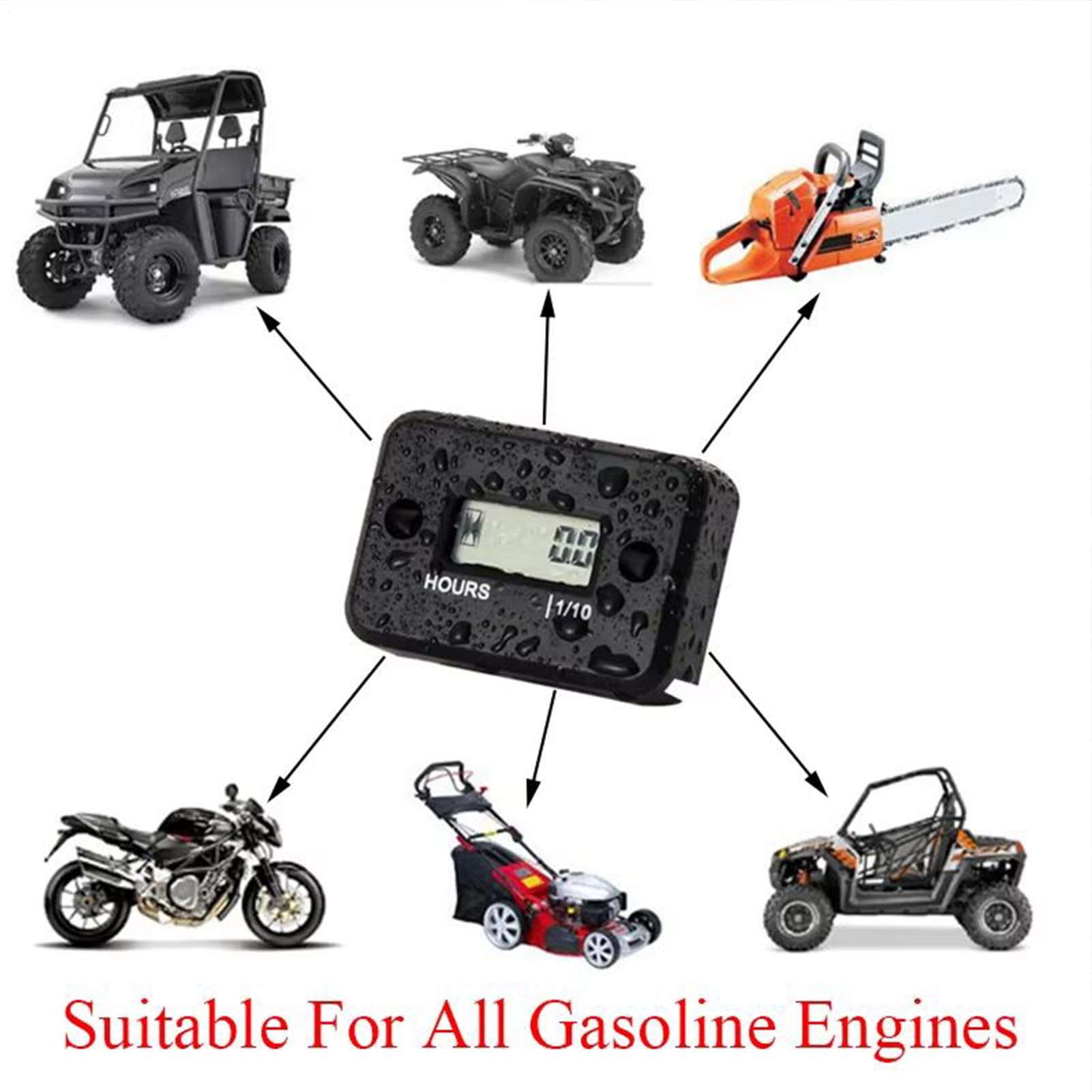 Contaore - Ora digitale con display LCD | Contametri - per moto induttivi | Motocross Pit Bike per tosaerba motoslitta barca marina spazzaneve bici ATV idropulitrice