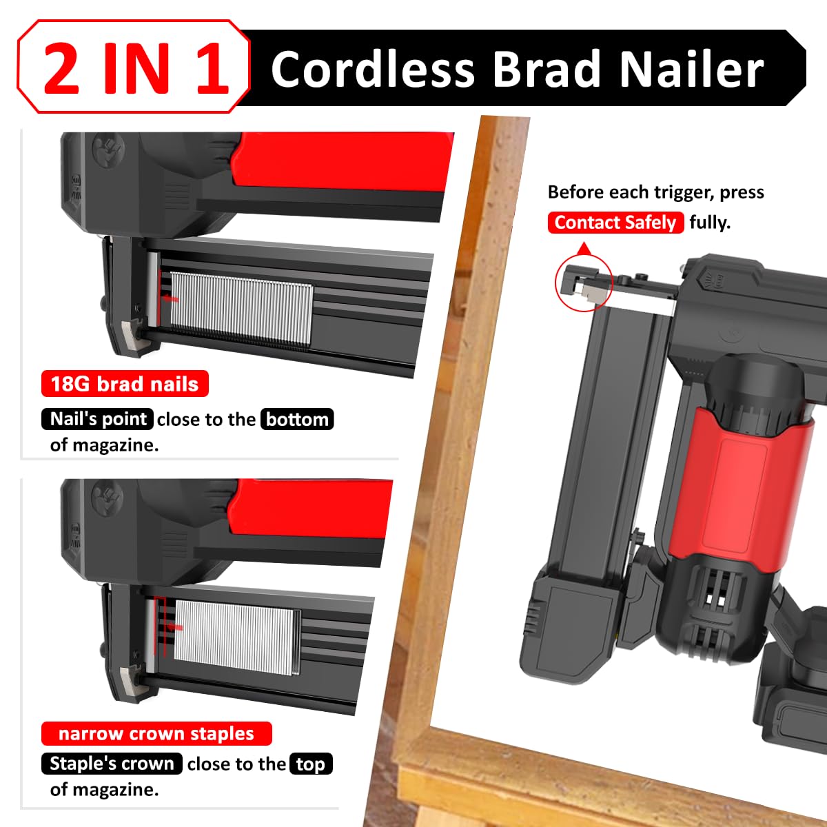 20V Cordless Staple Gun - Brad Nailer 2-in-1 -6