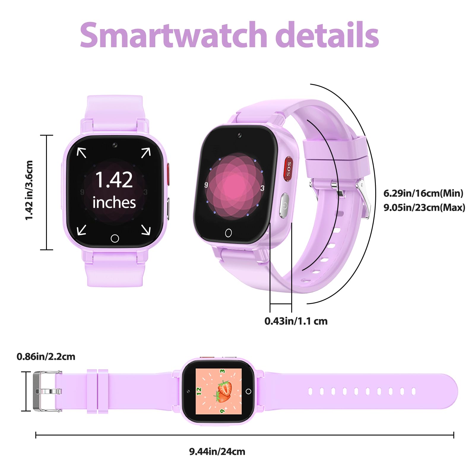 Alutoria Smartwatch Bambini-Orologio Bambina con 4G GPS | Videochiamate, chat vocale, messaggi SOS, WiFi, giochi, contapassi, orologio smart watch per bambini, regalo 4-13, viola