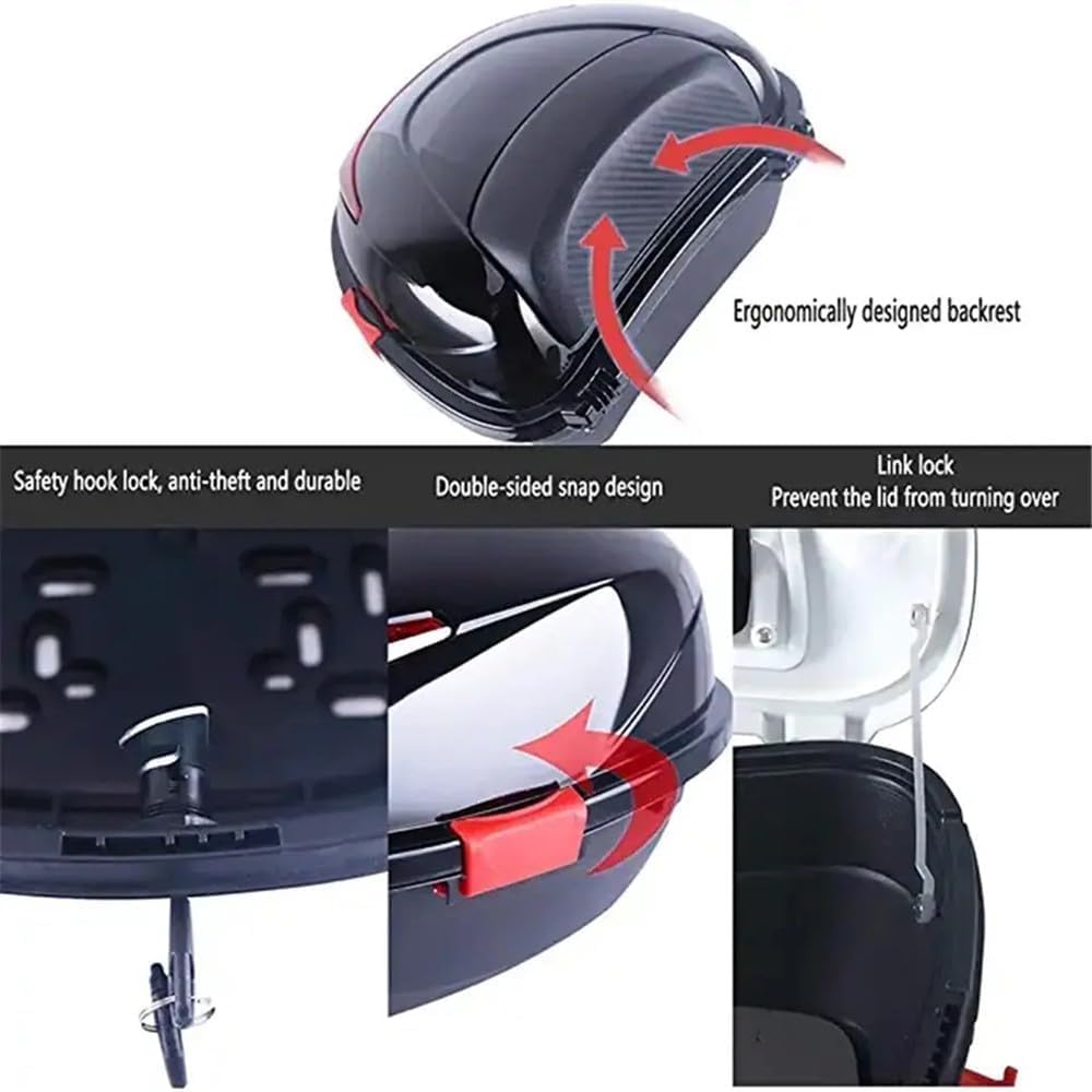Top-Cases De Moto, Boîte De Queue De Moto Universelle avec Serrure étui De Support De Stockage étanche Aux Chocs Sac en Plastique à Coque Dure pour Scooter/Moto/Cyclomoteur, G