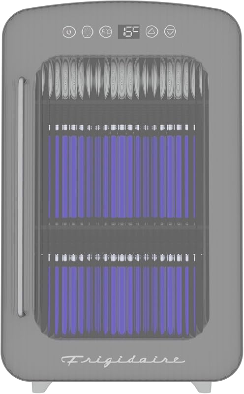 Frigidaire RETRO Mini Personal Fridge Cooler, Countertop, Holds Up to 8 BOTTLES/35 CANS/24QT, Fluted Glass Door Design, Portable for Skincare, Makeup, Car, Office, Bedroom, Dorm Room, or Cabin