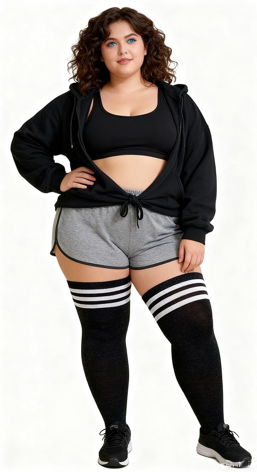YELAIVP Plus Size Thigh High Socks Extra Large Stripe Over Knee High Stockings for Women