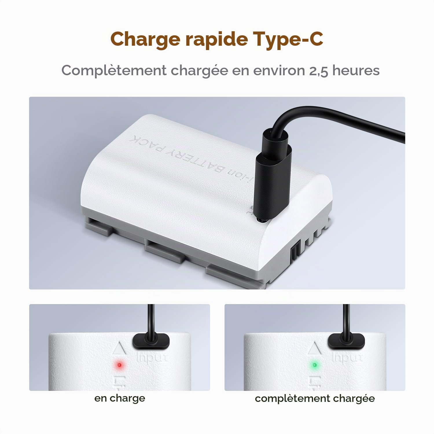 K&F CONCEPT LP-E6NH Batterie 2600mAh Grande Capacité avec Interface de Charge Directe de Type C Compatible avec Canon EOS 90D/80D/70D/5D Mark II III IV/5DS SR/6D/6D Mark II/R5 R6 R6 II R7 (2 Batterie)