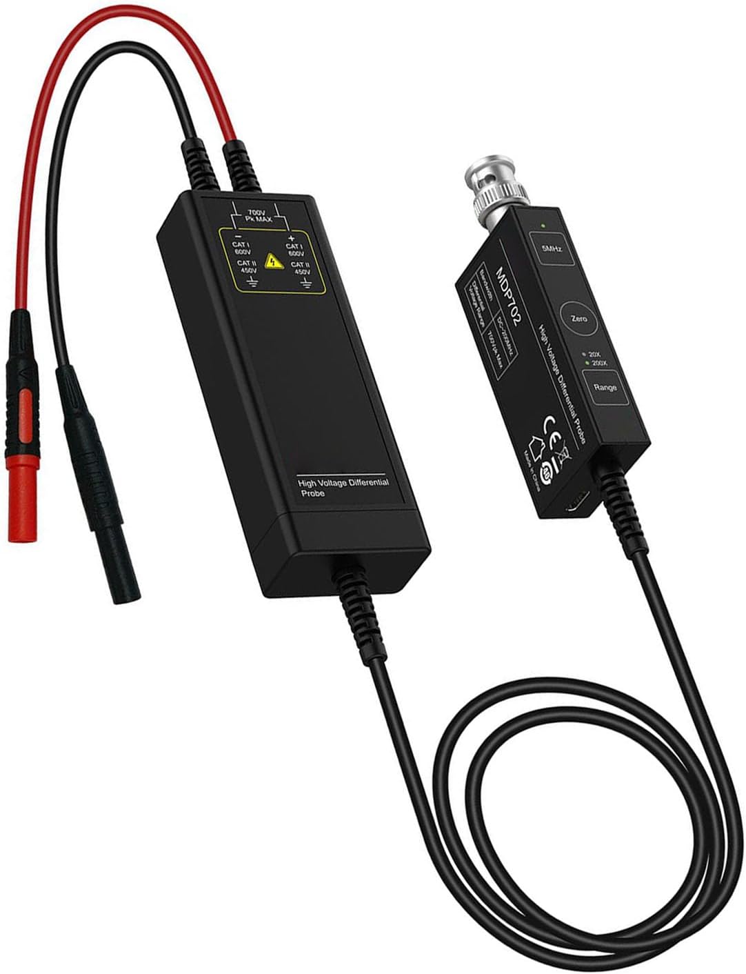 Eujgoov High Accuracy Dual Range Selection Oscilloscope Clip Probe, Compact and Portable, BNC Interface, 200MHz 700V for Switching Power Supply Design (US Plug 100‑240V)