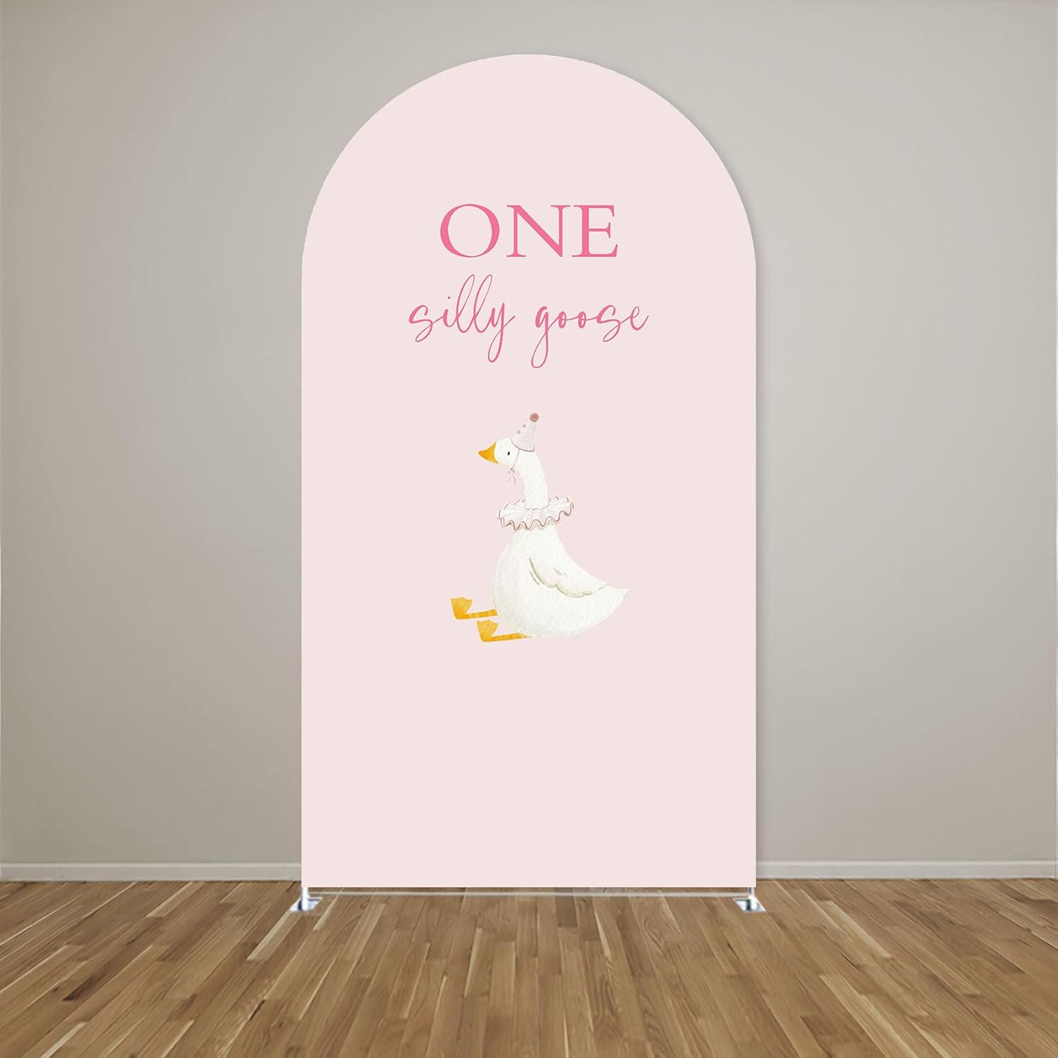 Arch Backdrop Cover for One Silly Goose Baby Shower Arch Frame Stretchy Cover Pink Plaids Girls 1st Birthday Party Fiesta Decorations (7.2x4ft Cover,000)