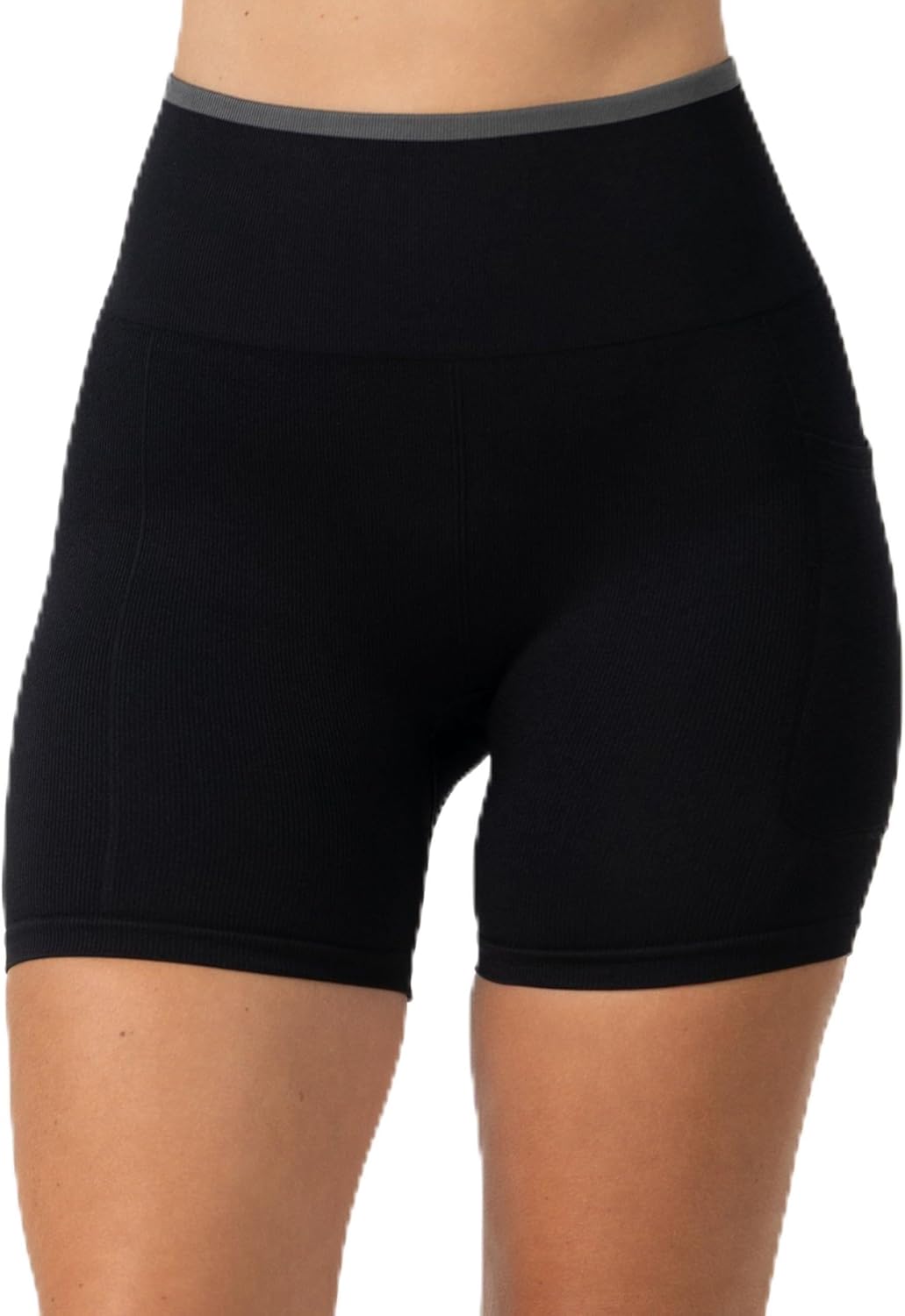 Penn Women’s High Waisted Rib Biker Shorts with Side Pocket - Soft Stretch Workout Shorts for Gym, Running, Yoga & Athleisure
