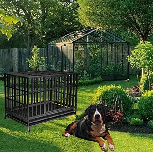 Aolaiex 48" Heavy Duty Dog Kennel Crate Cage For Large Dog Breeds, Pet Playpen With Metal Frame And Removable Tray, Double Doors And Four Lockable Wheels, Easy To Assemble, Square #TOP6