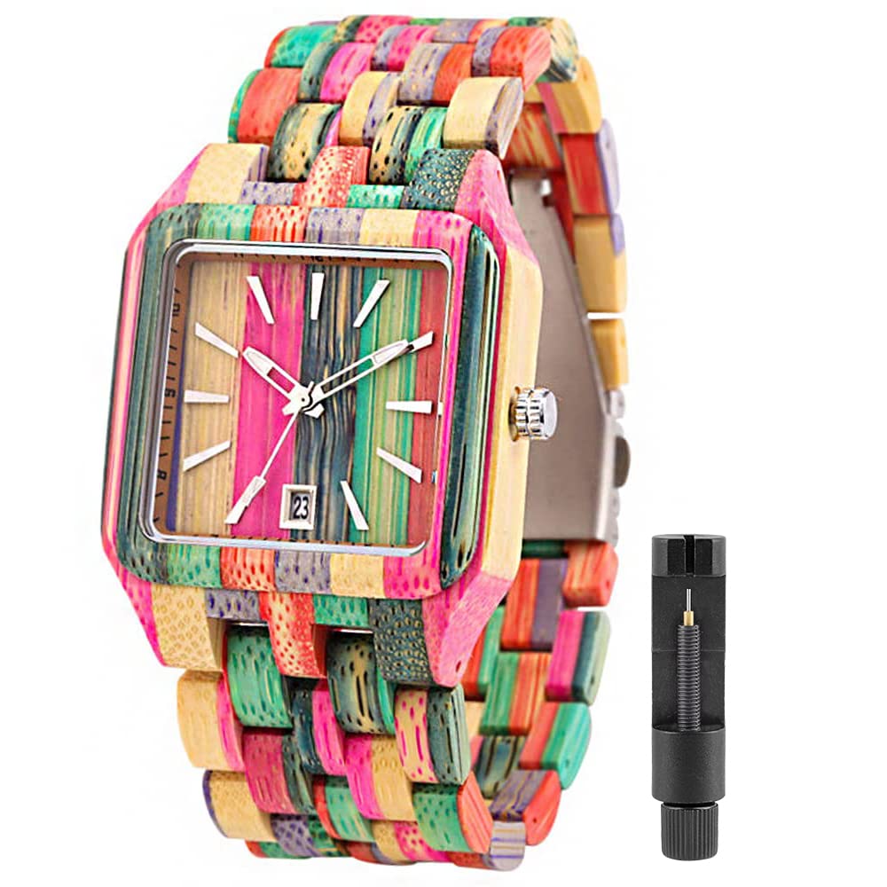 Ladies Colorful Wooden Watch, Analog Quartz Simple Design Wooden Watch for Women (B09GFYSPTF) Amazon Price History, Amazon Price Tracker