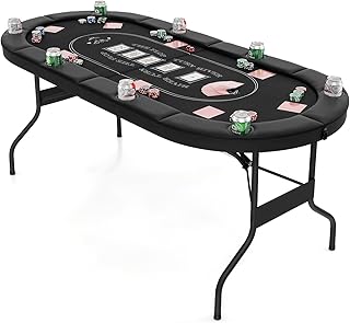 DREAMADE Faltbarer Pokertisch für 8 Spieler, Poker Table Spieltisch mit Getränkehalter, Poker Tisch Roulette Tisch mit Metall-Rahmen 182 x 82 x 75 cm (Schwarz)