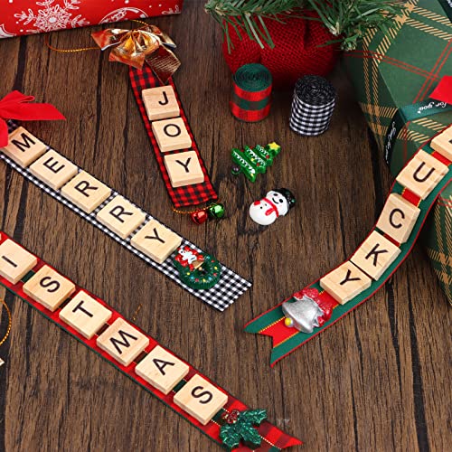 297 Pcs Christmas Ornaments Tree Decorations Personalized Crafts For Kids Adults Kit Wooden Letter Tiles Xmas Resin Enamel Charms Jingle Bell Diy Ribbon Hanging Xmas Decor Gifts Holiday Wreath #TOP4