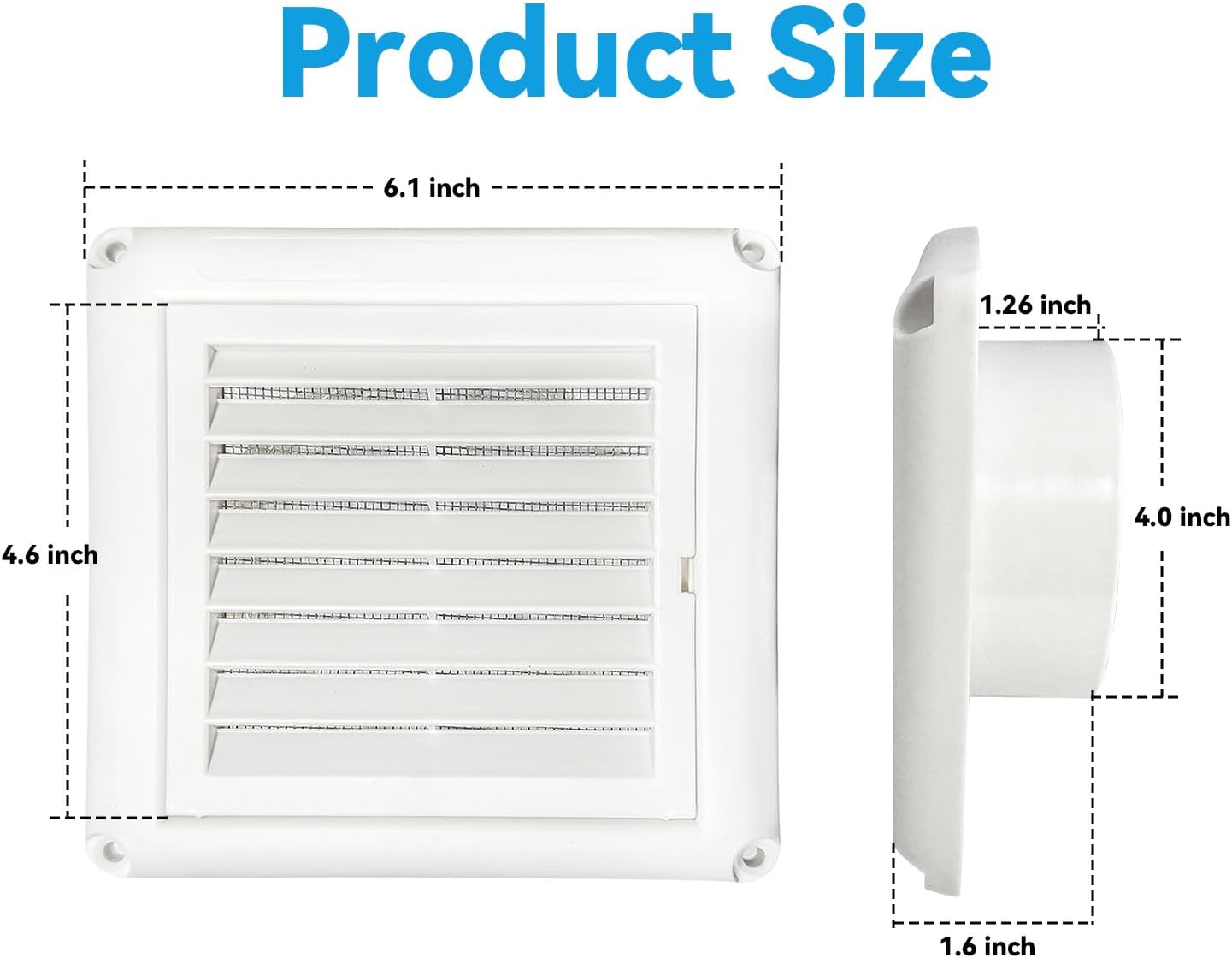 4" Louvered Vent Cover Dryer Exhaust Air Vent Cover for Exterior Wall Vent Hood Outlet Airflow with 4 Screws for Easy Installation