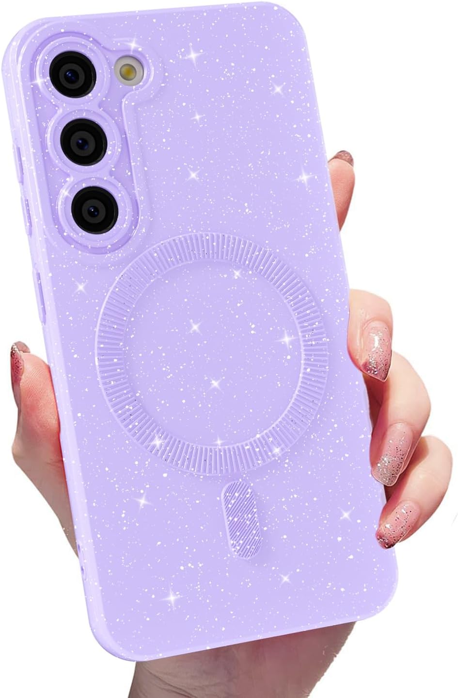 MINSCOSE for Samsung Galaxy S23 Plus Magnetic Neon Phone Case[Compatible with Magsafe],Cute Bling Glitter Thin Slim Shockproof Sparkly Cover for Women Girl for Samsung Galaxy S23 Plus -Purple