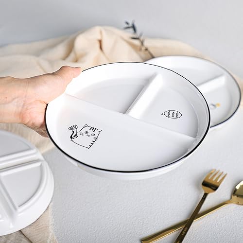 Miniatura 10 de 1 plato de cerámica para control de porciones, plato dividido para una alimentación saludable y pérdida de peso, plato de postre dividido, plato de