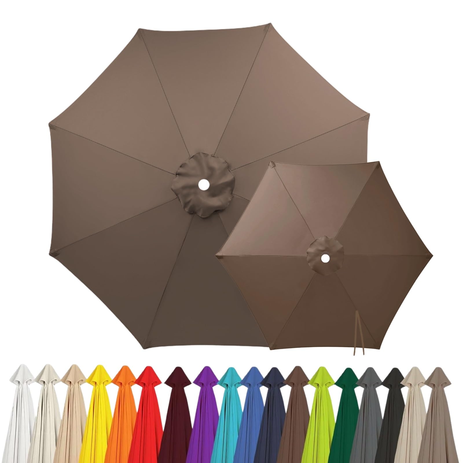 2m 2.15m 2.5m 2.7m 3.0m 4.0m Replacement Parasol Canopy for 6/8 Arms, Waterproof Outdoor Garden Parasol Fabric Cover, UV Protection Sun Shade Replacement Top Only(Light Brown,6-RIBS-9.8FT/3.0m)