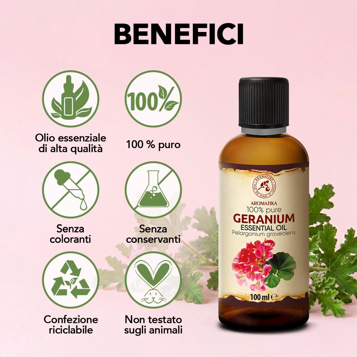 Olio Essenziale di Geranio 100 ml - per Diffusori e Aromaterapia