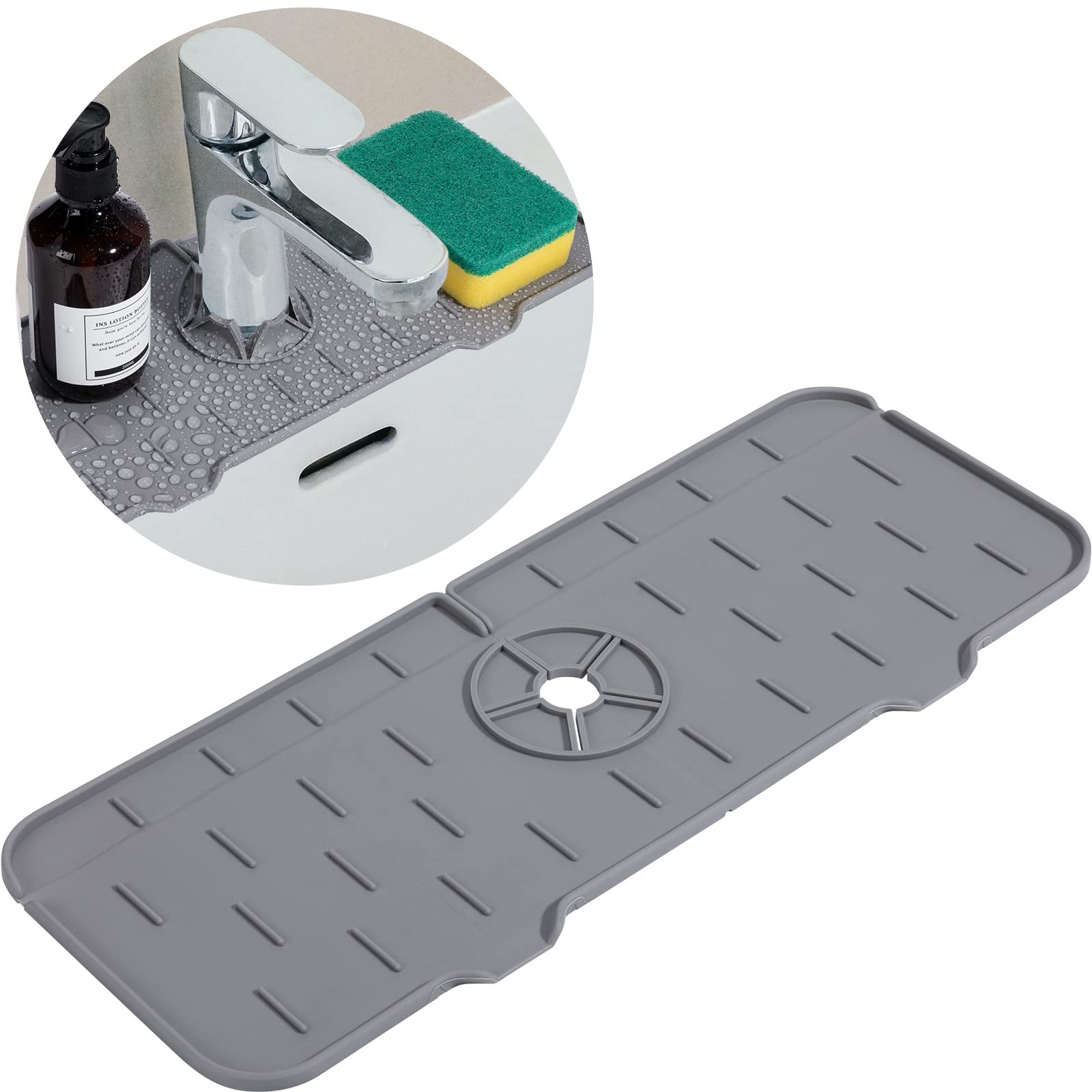 GKASA Kitchen Sink Splash Guard,Silicone Faucet Handle Drip Catcher Tray,Silicone Faucet Mat Sink Water Splash Guard,Sink Faucet 14.61 x 5.67 x 0.47