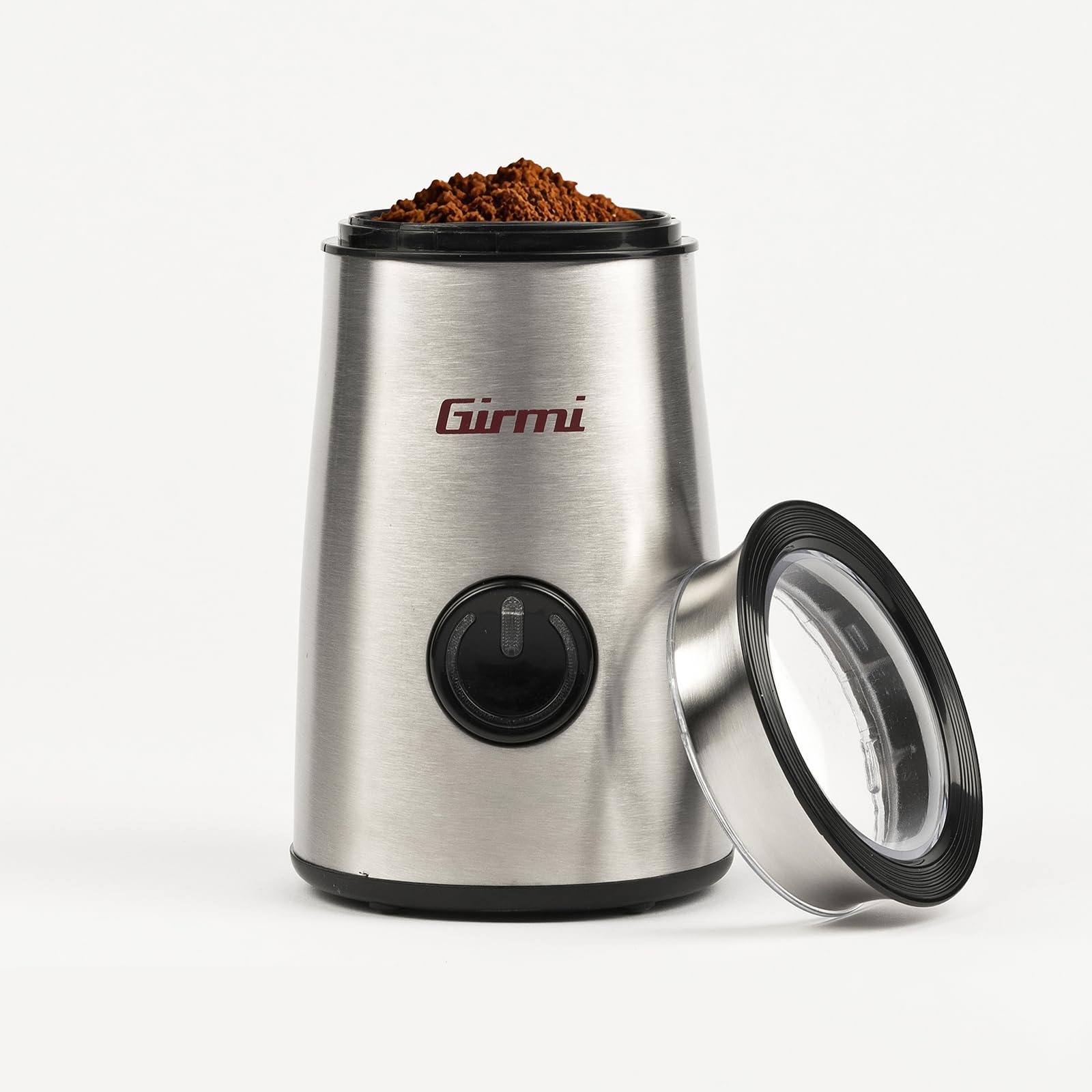 Girmi Electric Molinillo de café, 150 W, Acero Inoxidable, Capacidad 50 g, Cuchillas de Acero Inoxidable, Botón con Retroiluminación, Dispositivo de Seguridad, Moderno