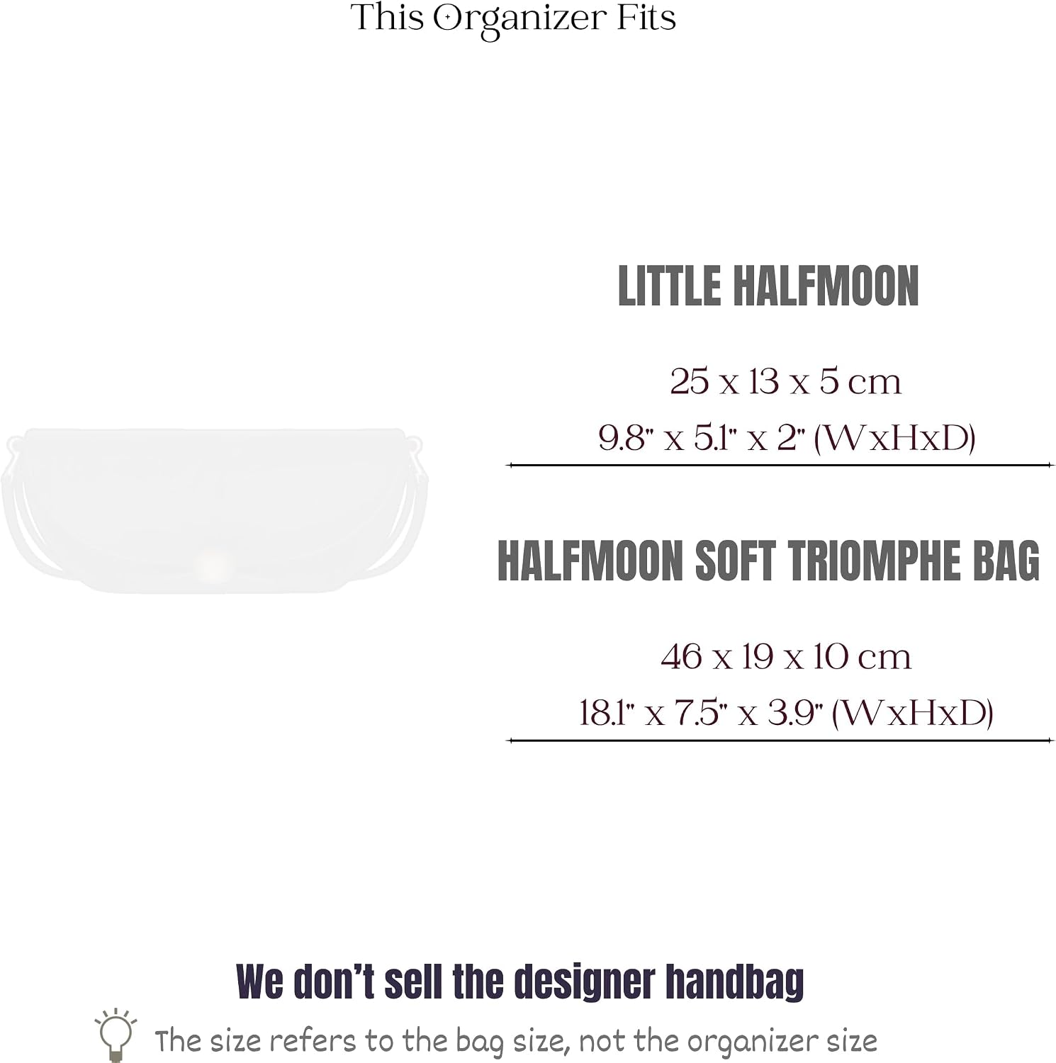 Premium Satin Silk Insert for Celine Halfmoon Soft Triomphe Bag (Black, Halfmoon), Lightweight Organizer, Zipper Pocket Custom Fit Handbag Purse Liner