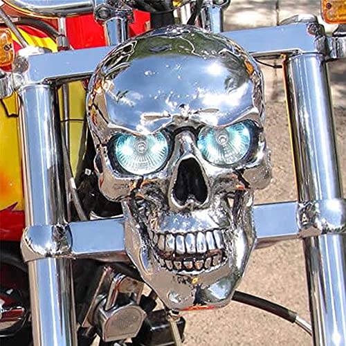 Skull Headlight at The Real Headlight,Universal Handmade LED Motorcycle Skull Lamp,Retro Metal Chrome Skull Headlights Motorcycle Skull Front Head Light for Motorcycle Decorations(LED Light)