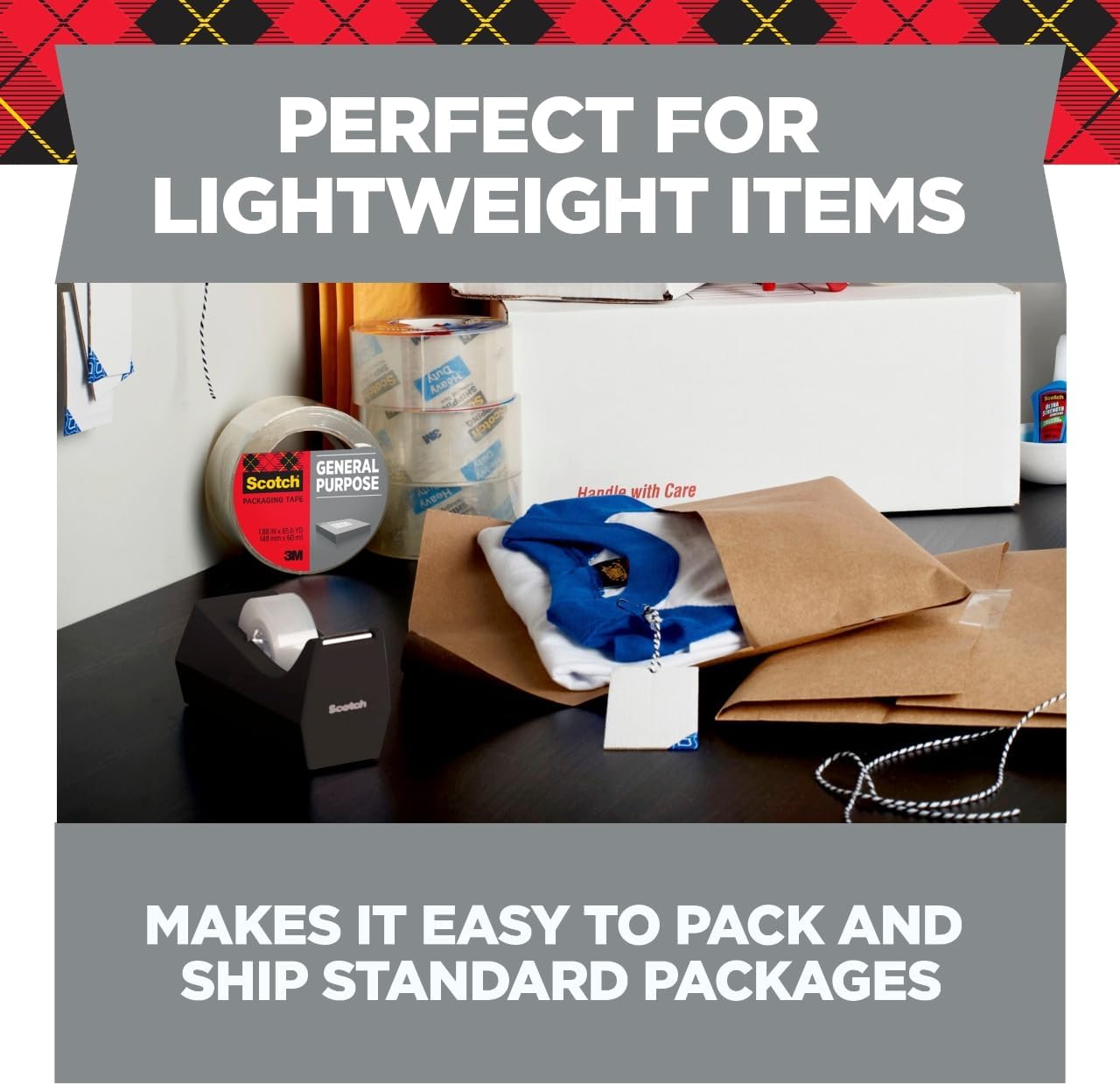 Scotch Lightweight Shipping Packaging Tape, 1.88 Inches x 54.6 Yards, 3 Rolls (3350-3)
