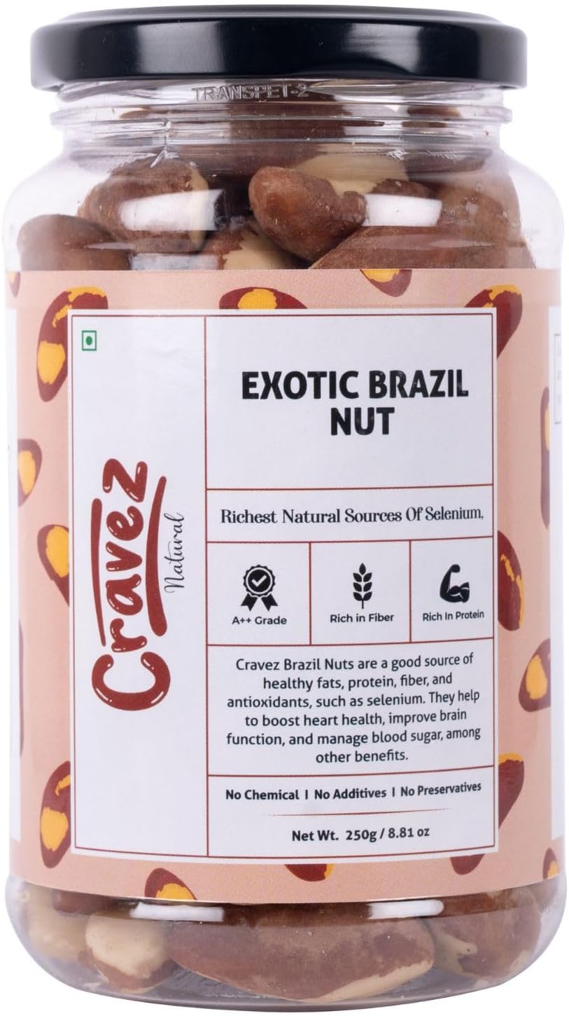 cravez Natural Exotic Brazil Nuts -250 Gm (Grade A ++ Nuts, Premium Jumbo Size, Imported) - Richest Natural Source Of Selenium, Dried
