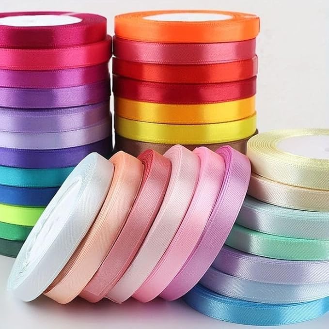 Image of Craft and Toys Satin Ribbon for Decoration, Gift Wrapping, and Other Multi-Purpose Use (Pack of 12), Colour:- Multi 9 metres Approx (12 Pcs Satin Ribbon)