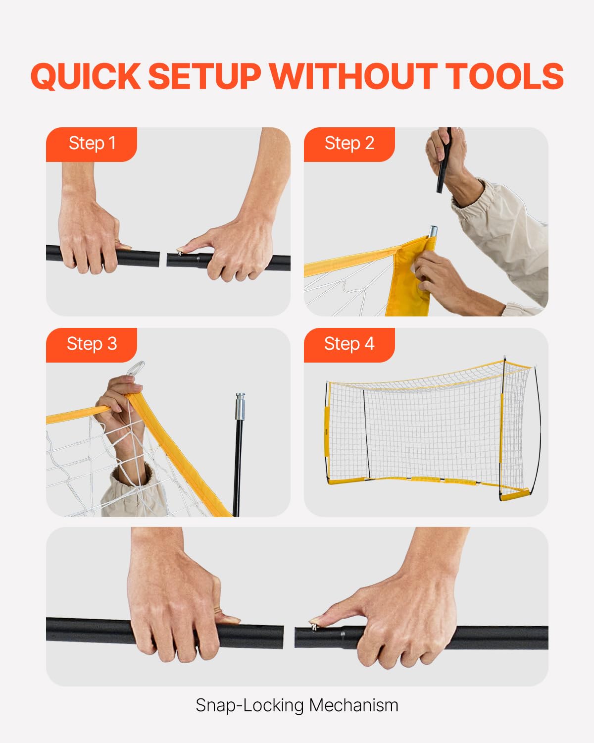 VEVOR But de football portable 1828x3657 mm cage de football enfants filet acier fibre de verre jaune