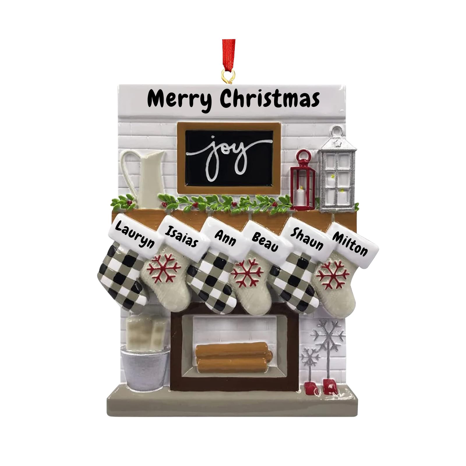 Personalized Family Christmas Ornaments w/Names 2024, Family of 2/3/4/5/6, Custom Fireplace Mantle Family Pendant for Xmas Tree Decorations New Year Keepsake, Christmas Ambience Hanging Ornaments