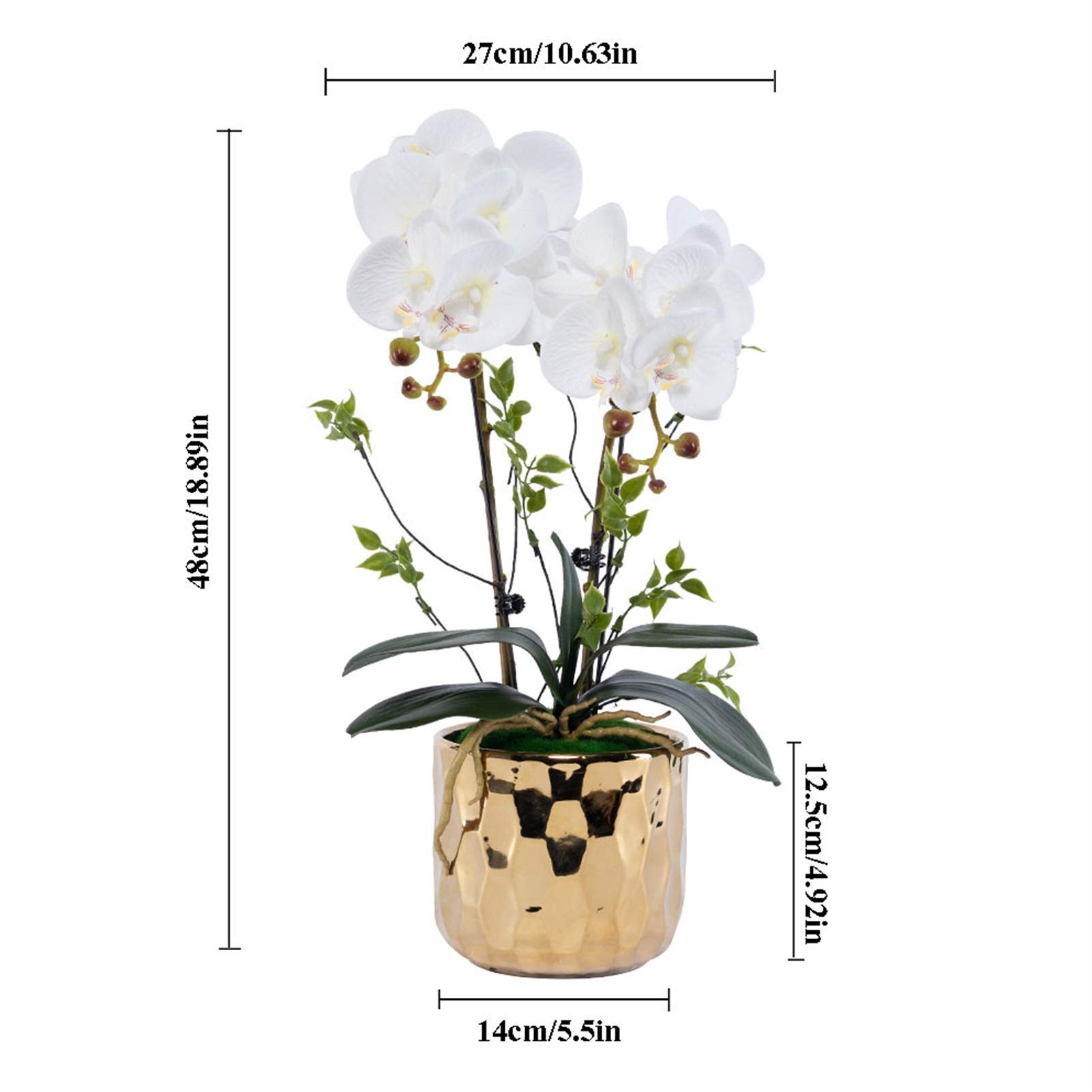 Sztuczny Kwiat Sztuczne Kwiaty Storczyk Phalaenopsis Sztuczne Kwiaty W Złotej Ceramicznej Doniczce Kompozycja Kwiatowa Wesele Przyjęcie Stół Jadalny Dekoracja Domu I Biura(Biały)