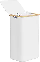 SpaceAid Cesto de roupa com tampa, cesto de roupas grande de 110 L com alças de bambu, cesto de roupa dobrável para quarto, banheiro, dormitório, lavanderia - branco