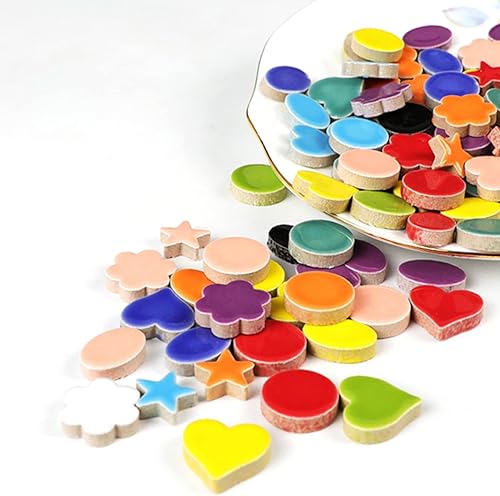 Miniatura 3 de Azulejos de mosaico para manualidades, varios colores, cerámica, purpurina, suministros de mosaico, piezas a granel, flor cuadrada, elipse, tamaño