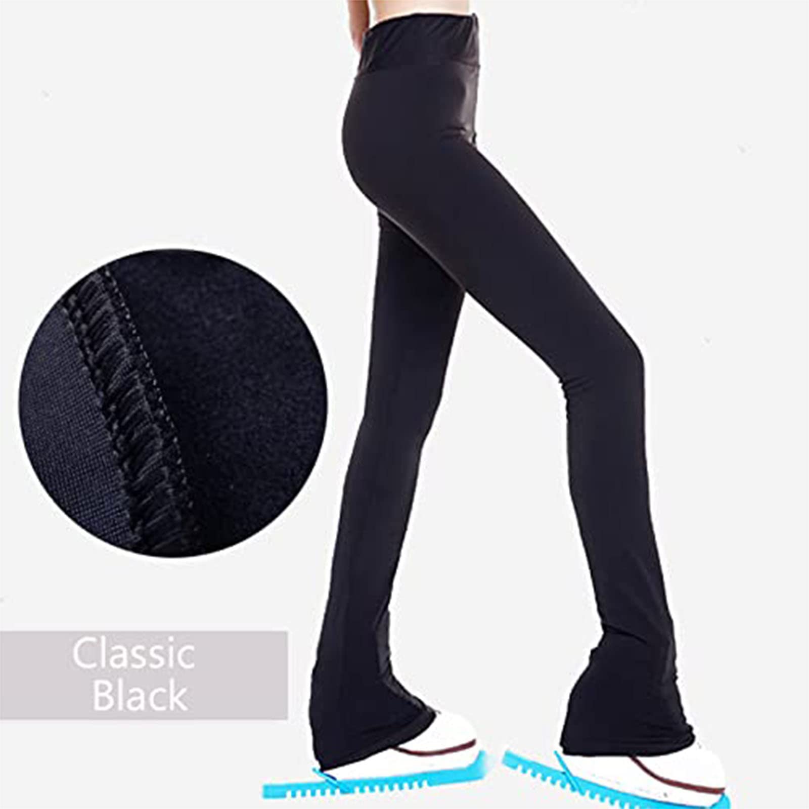 ZMIN Leggings negros para patinaje sobre hielo, mallas transpirables para patinaje artístico sobre las botas, ropa deportiva