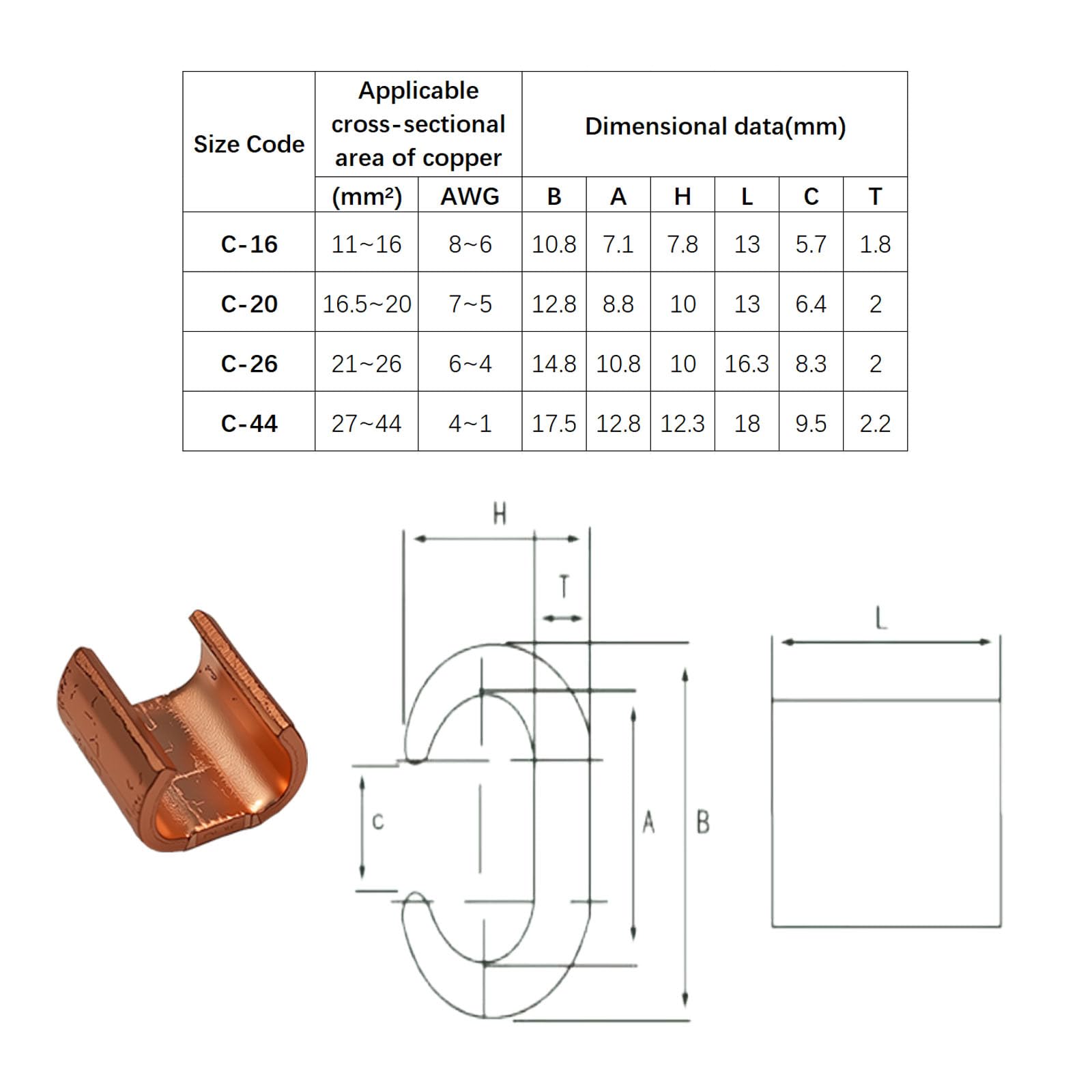 Miedziany kran C, zaciski C i zaciski przyłączeniowe, zestaw węży termokurczliwych (20 szt. C-26 (6-4AWG))