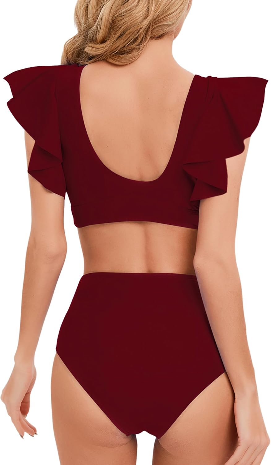 Women's Ruffle High Waisted Swimsuit Two Piece Tropical Print Swimsuit Push Up Bathing Suit - Image 5