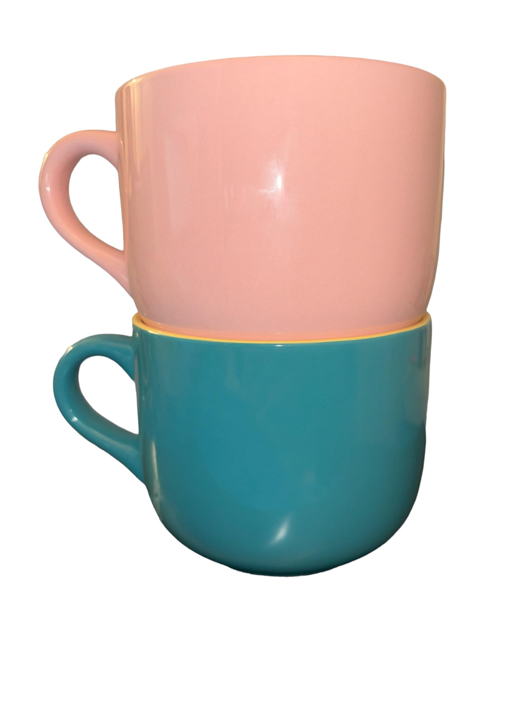Set de 2 tazones desayuno Tazones De Sopa De Cerámica Taza De Café Grande, Tazas De Sopa Con Asa Apto Para Microondas Y Lavavajillas Para Cereal Postre Ensalada Té Leche de 650ml (rosa-amarillo)