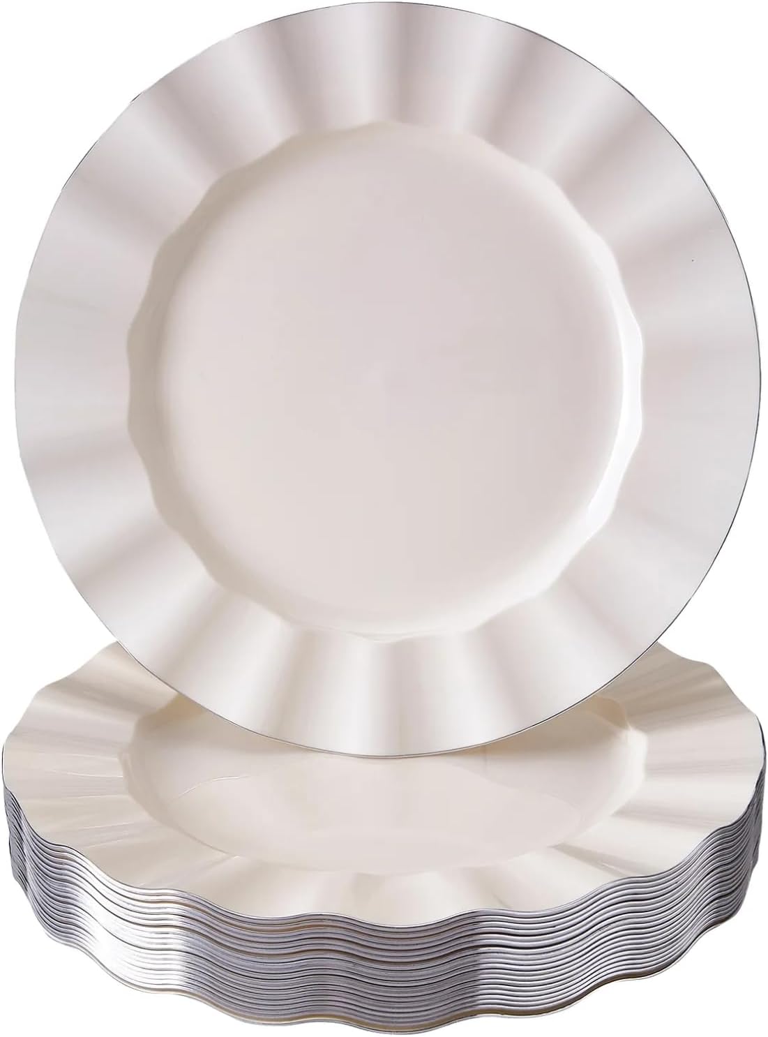 Silver Spoons Round Ivory Wavy Plastic Salad Plates - 8.75” (Pack of 20) - Durable Plates - Perfect for Birthdays, Baby Showers, and Themed Events