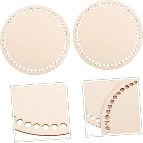 Miniatura 5 de EXCEART 8 Pcs Handmade DIY Wood Chips Round Blank Basket DIY Bag Material Blank Basket Wood Base Bottom Bag Base Wooden Crochet Hooks Circle Purse