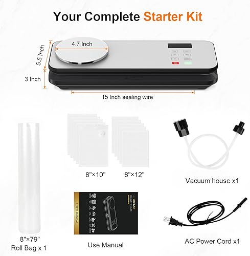 Miniatura 7 de Sellador al vacío para alimentos, potente máquina selladora al vacío de 90 kPA con báscula digital de cocina, sellador al vacío de alimentos 12 en 1