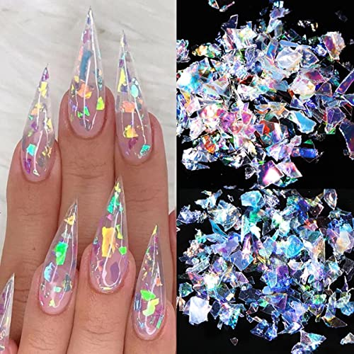 12 Grids Mermaid Nail Art Glitter 3D Holographic Nail Foil Flakes Iridescent Glitter Nail Sequins Laser Nail Decals Gradient Ice Through Nail Glitter Flake For Women Girls Diy Manicure Decorations #TOP5